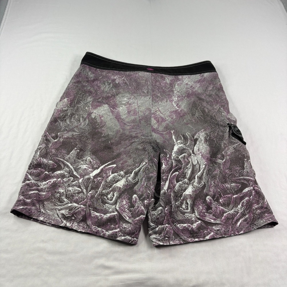Kirra Board Shorts Mens 36 Gray Purple Fallen Angel Graphic Surf Vintage Y2K - Picture 5 of 10